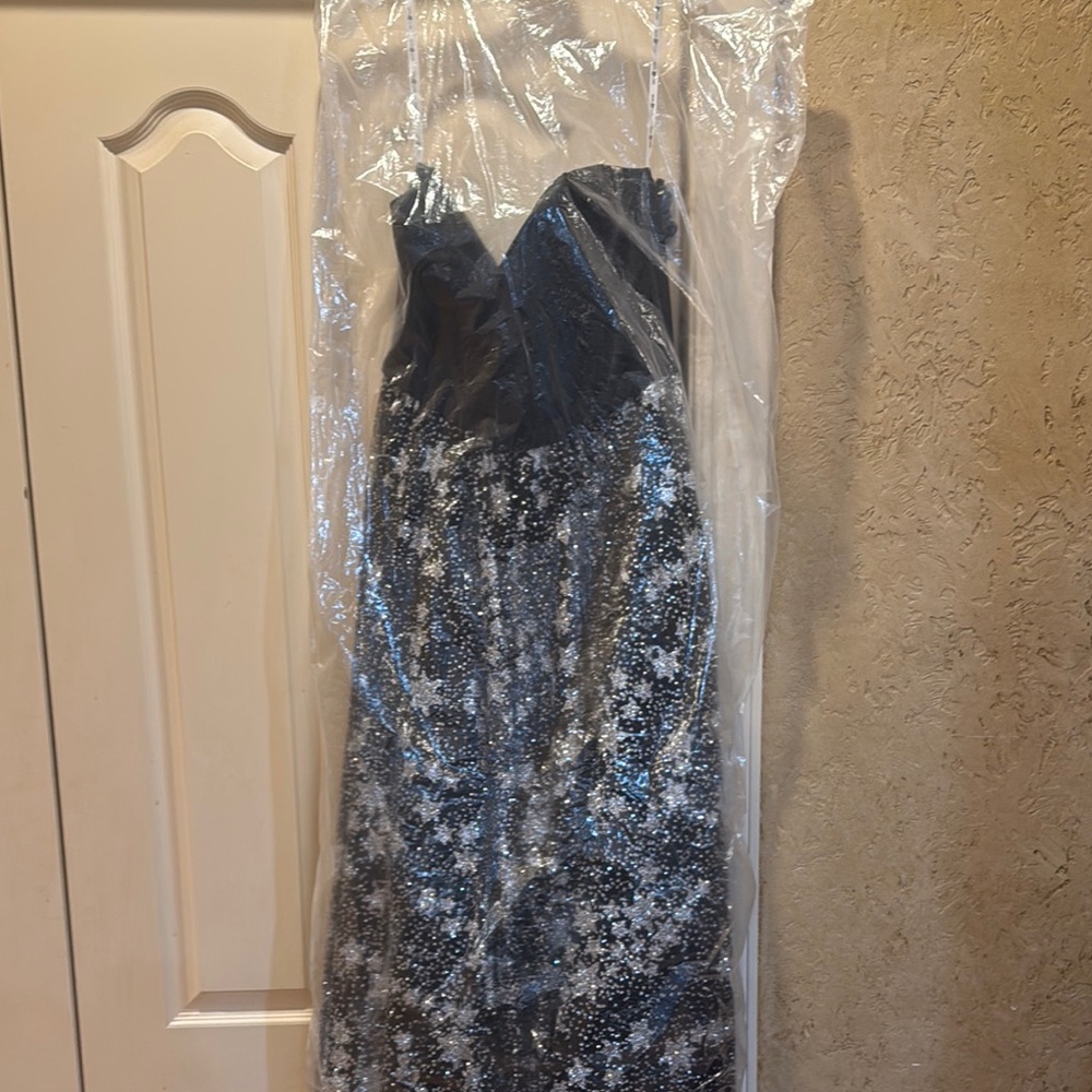 Elegant Black and Silver Strapless Gown